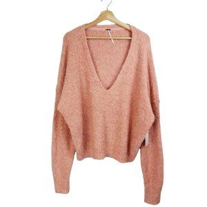 Free People Women's Nude Peach Knit Dolman Sleeve V Neck Sweater Size M - NEW